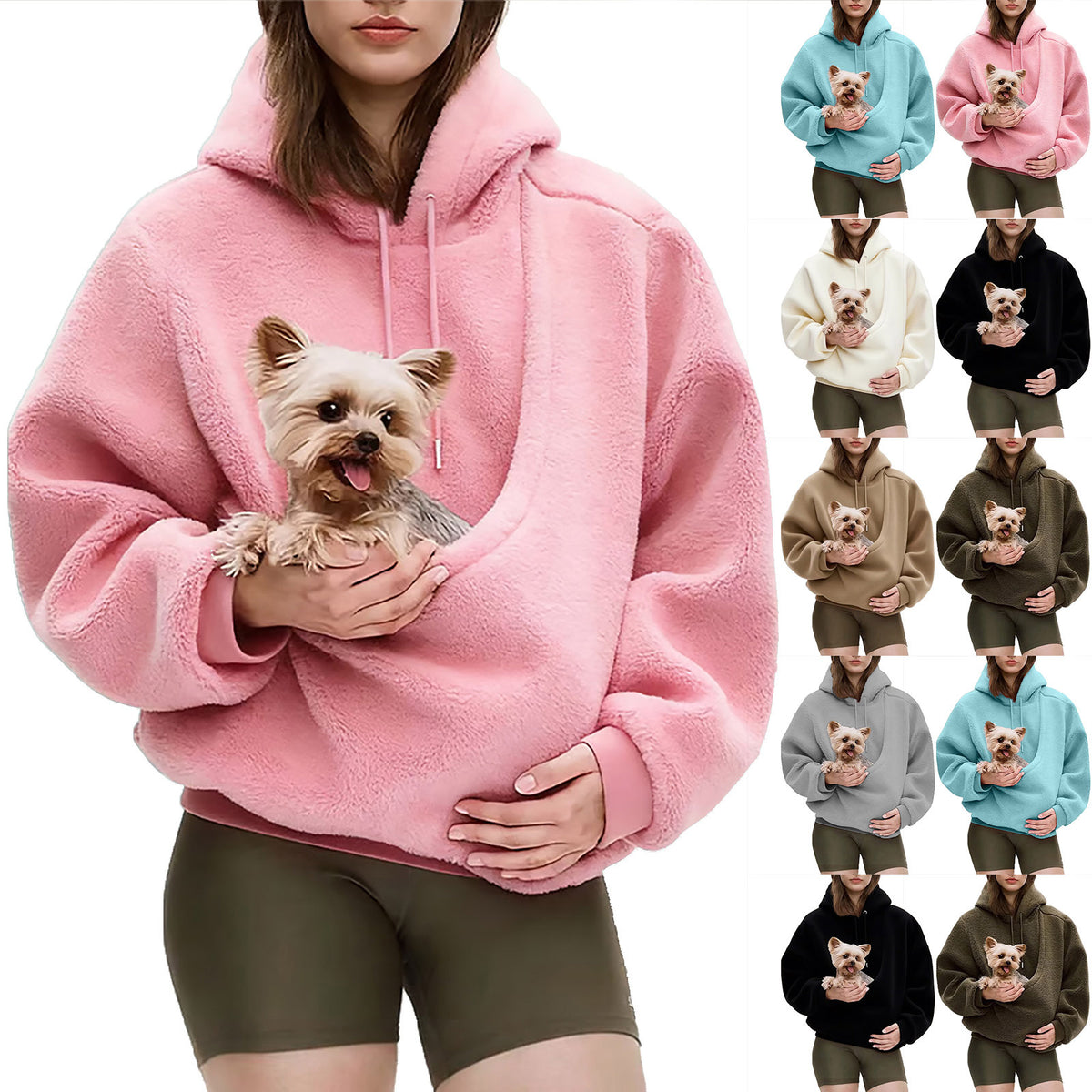 The Heartpouch Hoodie, a pullover hoodie with a deep front pet pouch
